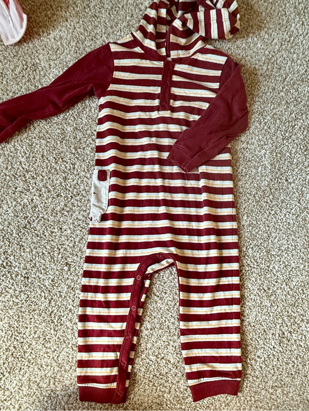 Cat & Jack Maroon and Cream Striped Hooded Footie